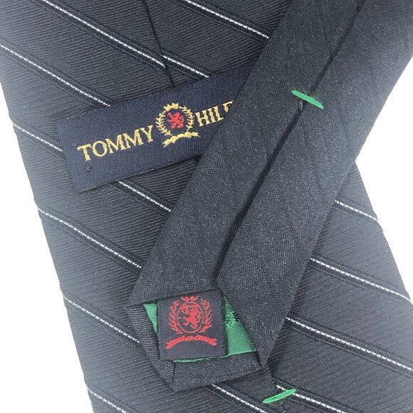 Vintage Tommy Hilfiger Neck Tie Dark Blue Textured Stripe 100% Silk Made in USA - Picture 5 of 6